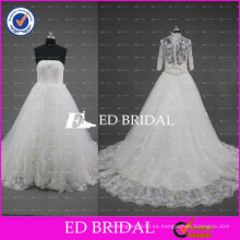 ED nupcial elegante sin tirantes de encaje Apppliques vestido de bola vestidos de novia con chaqueta de manga larga